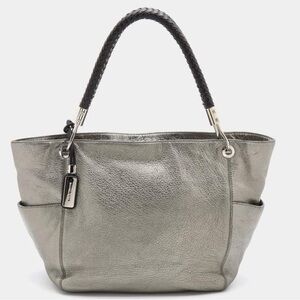 Michael Kors Metallic Silver/Black Leather Skorpios Tote